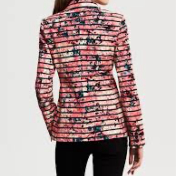 Banana Republic Pink Black White Striped Floral Watercolor Blazer - Picture 3 of 3